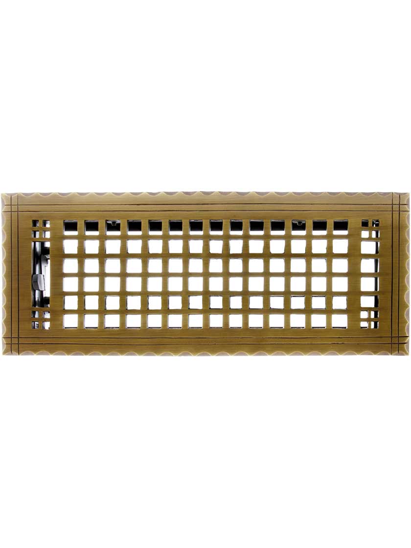Arts and Crafts Premium Brass Floor Register - With Adjustable Louver In Antique Brass